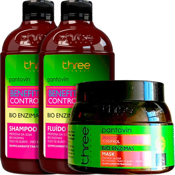 Three Therapy Pantovin Benefit Control - Kit Pós Química Bio Enzimas Trio (3 Produtos)