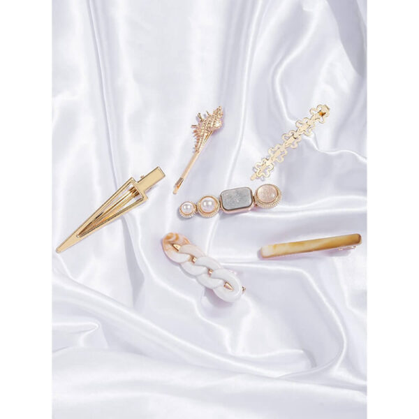 Nobrand - Kit Grampos de Cabelo Pérola Artificial Branco e Dourado (6 Peças) - Imagem 4