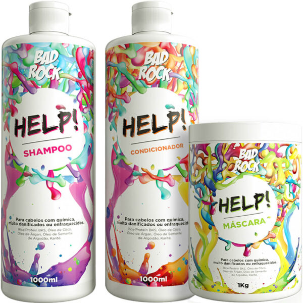 Bad Rock Help - Kit Cabelos com Química Salão Trio (3 Produtos)