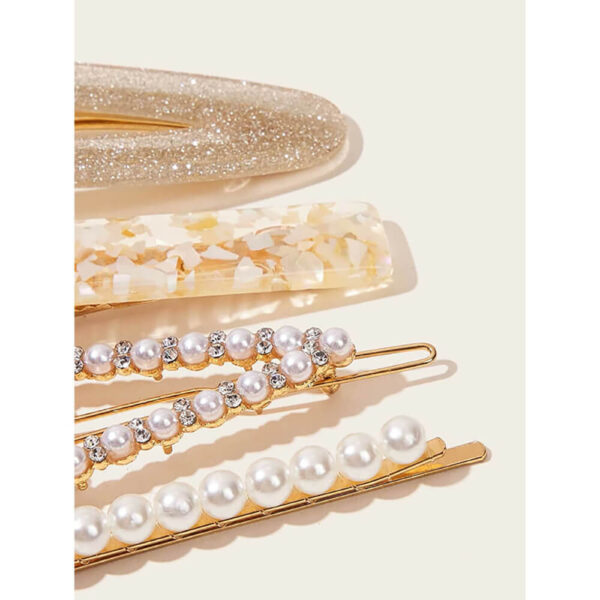 Nobrand - Kit Grampos de Cabelo Strass e Pérola Artificial Branco e Dourado (4 Peças) - Imagem 3