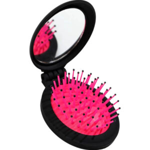 Nobrand - Escova de Cabelo Compacta com Espelho Preta com Pink