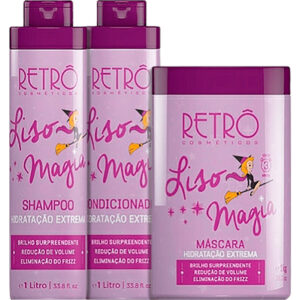 Retrô Liso Magia - Kit Desmaia Cabelo Hidratação Extrema Trio Litro (3 Produtos)