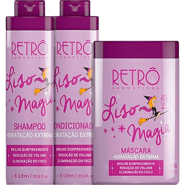 Retrô Liso Magia - Kit Desmaia Cabelo Hidratação Extrema Trio Litro (3 Produtos)