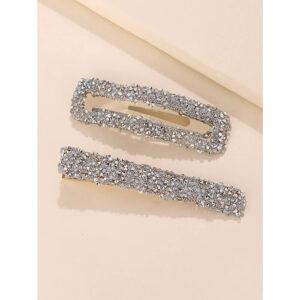 Nobrand - Kit Grampos de Cabelo Geométricos Strass Prateado (2 Peças)