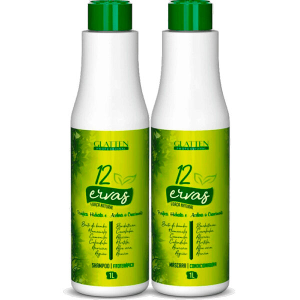 Glatten 12 Ervas - Kit Fitoterápico de Detox e Crescimento Capilar 2x 1L