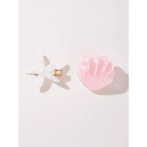 Nobrand - Kit Presilhas de Cabelo Concha e Estrela do Mar Rosa e Branco (2 Peças)