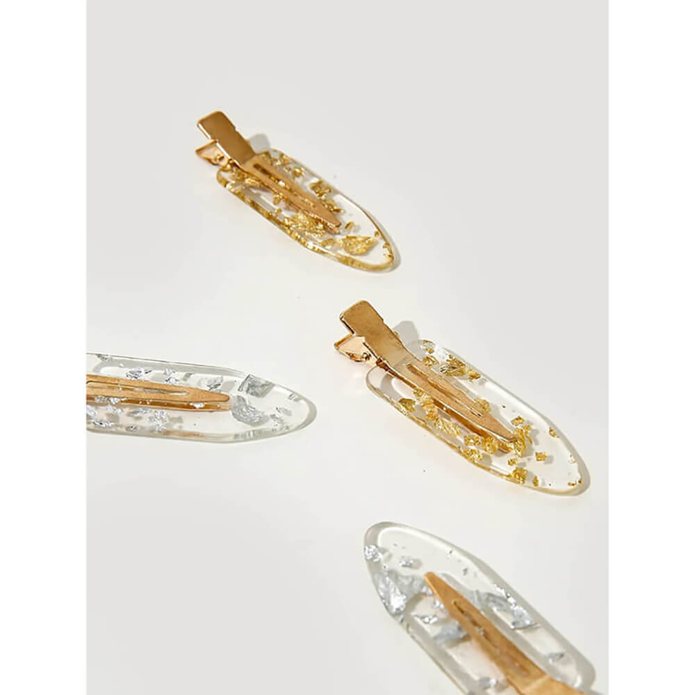 Nobrand - Kit Grampos de Cabelo Transparentes Dourado e Prateado (4 Peças) - Imagem 2