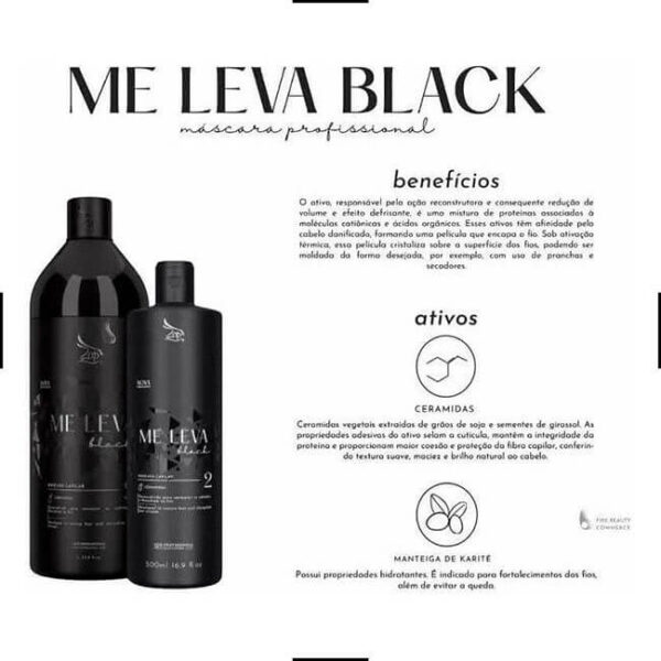 Zap Me Leva Black - Kit Escova Progressiva Ceramidas e Sericina 2x 500ml - Imagem 2