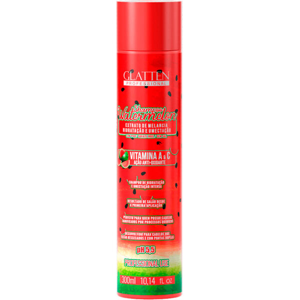 Glatten Watermelon - Shampoo Extrato de Melancia Hidratação e Umectação 300ml