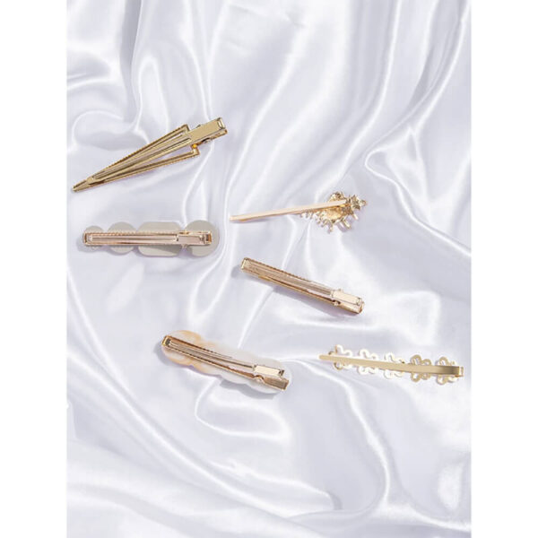 Nobrand - Kit Grampos de Cabelo Pérola Artificial Branco e Dourado (6 Peças) - Imagem 2