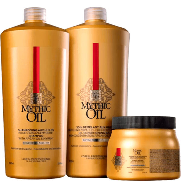 L'Oréal Professionnel Mythic Oil - Kit para Cabelos Grossos e Secos Trio Salão (3 Produtos)
