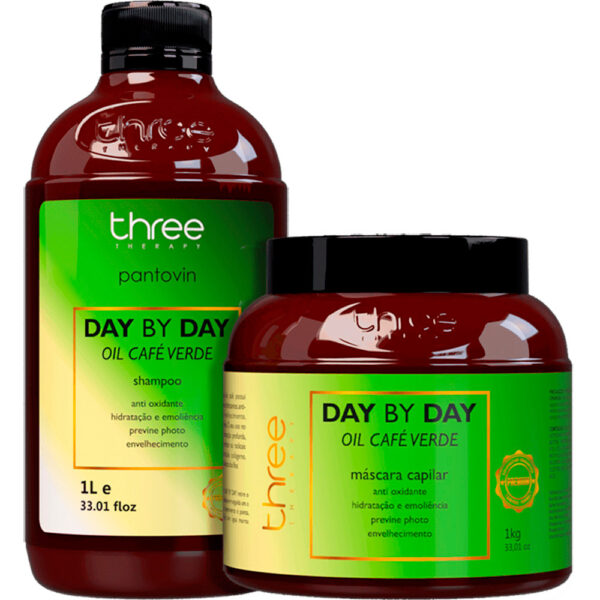 Three Therapy Pantovin Day by Day - Kit Óleo de Café Verde Hidratação Salão (2 Produtos)