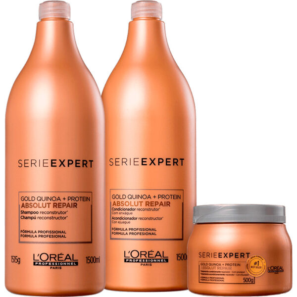 L'Oréal Professionnel Absolut Repair Gold Quinoa + Protein - Kit de Reconstrução Trio Salão (3 Produtos)
