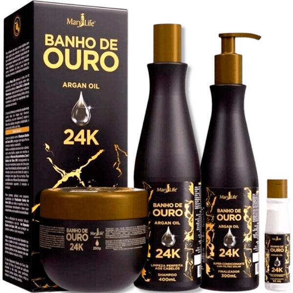 Mary Life Banho de Ouro - Kit Argan Oil 24K Brilho e Força Capilar (4 Produtos)