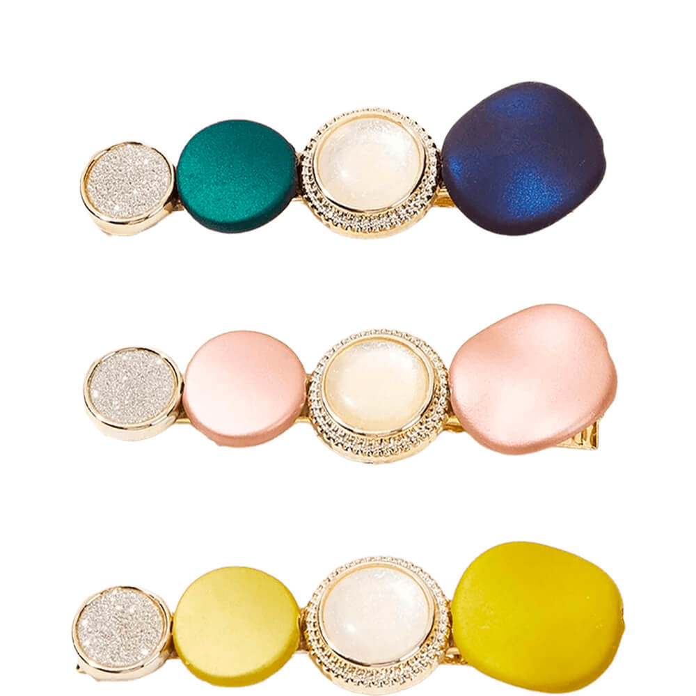 Nobrand - Kit Grampos de Cabelo Redondo Brilhoso Multicor (3 Peças)