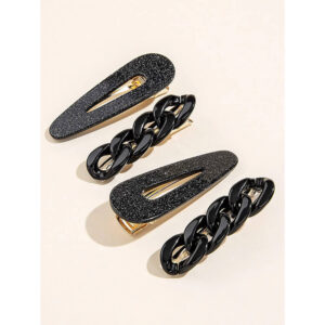 Nobrand - Kit Grampos de Cabelo Corrente Preto Rajado (4 Peças)