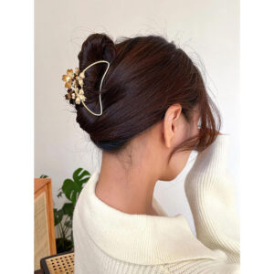 Nobrand - Presilha Piranha de Cabelo Metal Flores Dourada