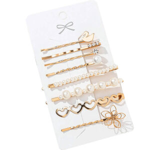 Nobrand - Kit Grampos de Cabelo Pérola Artificial Strass Branco e Dourado (8 Peças)