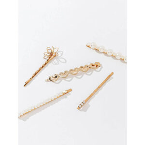 Nobrand - Kit Grampos de Cabelo Pérola Artificial Strass Branco e Dourado (8 Peças)