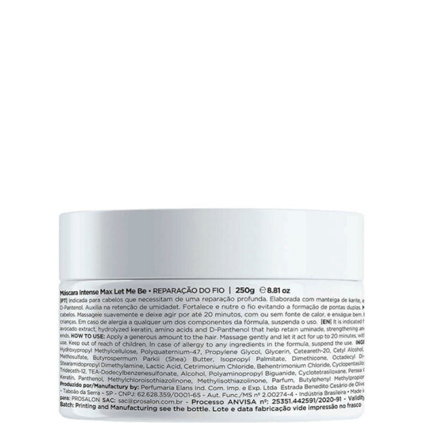 Let Me Be Intense Max - Máscara de Reparação e Reposição Lipídica 250g - Imagem 2
