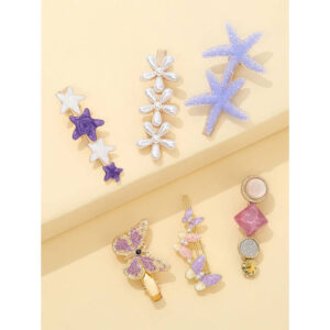 Nobrand - Kit Grampos de Cabelo Borboleta e Estrela do Mar Multicor (6 Peças)