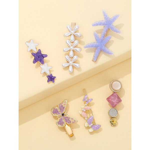 Nobrand - Kit Grampos de Cabelo Borboleta e Estrela do Mar Multicor (6 Peças) - Imagem 3