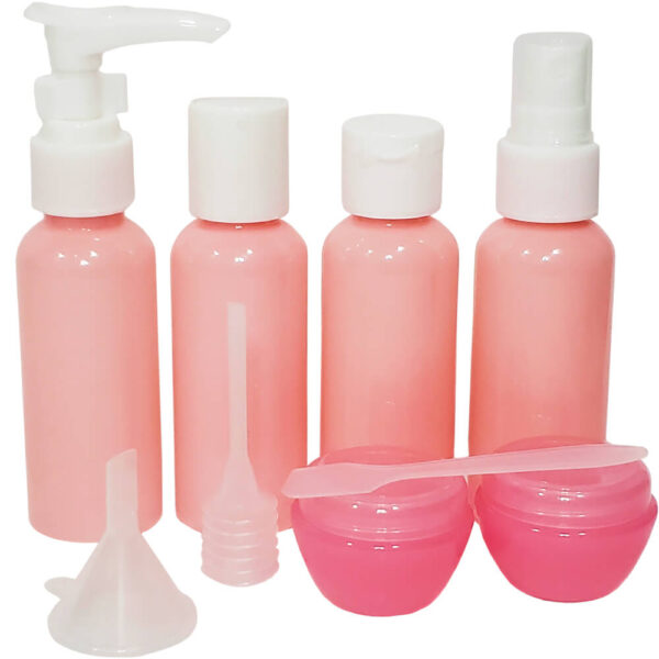 Nobrand - Kit Viagem Frascos Diversos Rosa com Branco (6 Peças)
