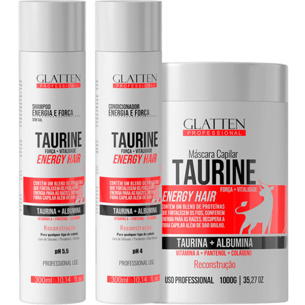 Glatten Taurine - Kit Força e Vitalidade Trio (3 Produtos)
