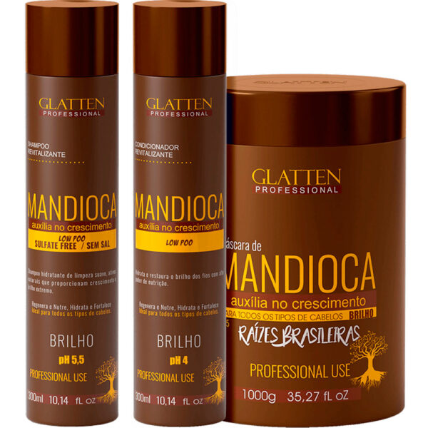 Glatten Mandioca - Kit Auxílio no Crescimento Hidratação (3 Produtos)