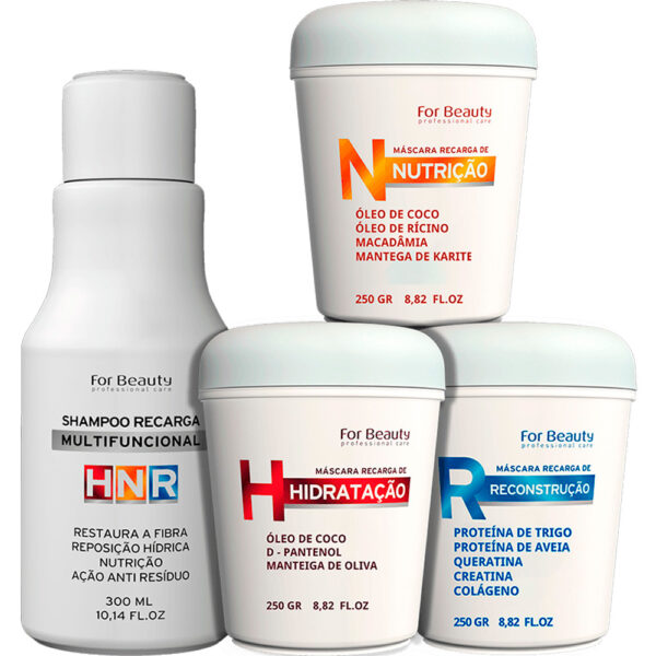 For Beauty HNR - Kit Cronograma Recarga de Hidratação, Nutrição e Reconstrução (4 Produtos)
