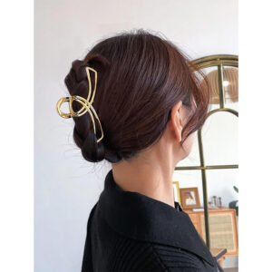 Nobrand - Presilha Piranha de Cabelo Metal Laço Simples Dourada