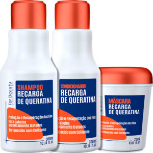 For Beauty Recarga de Queratina - Kit Pós Química com Colágeno Trio (3 Produtos)
