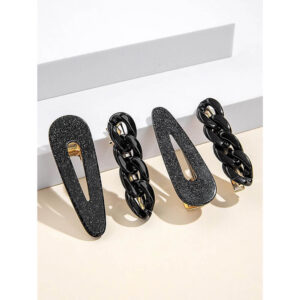 Nobrand - Kit Grampos de Cabelo Corrente Preto Rajado (4 Peças)