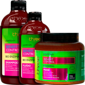 Three Therapy Pantovin Benefit Control - Kit Pós Química Bio Enzimas Trio Salão (3 Produtos)