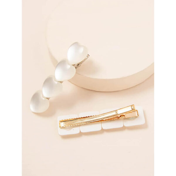 Nobrand - Kit Grampos de Cabelo Quadrado e Coração Branco (2 Peças) - Imagem 2