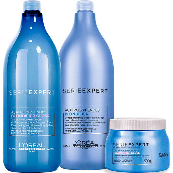 L'Oréal Professionnel Blondifier Gloss - Kit Reparador e Iluminador Cabelos Loiros Trio Salão (3 Produtos)