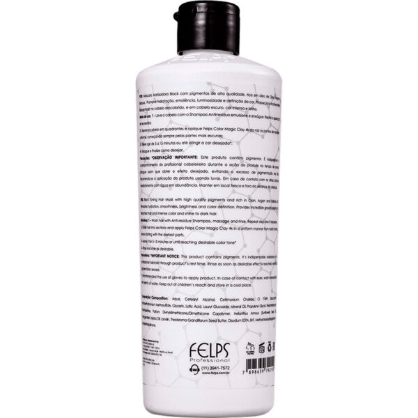 Felps Color Magic Clay 4K - Máscara Matizadora Black Efeito Cinza 500ml - Imagem 2