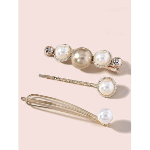 Nobrand - Kit Grampos de Cabelo Pérola Artificial Dourado (3 Peças)