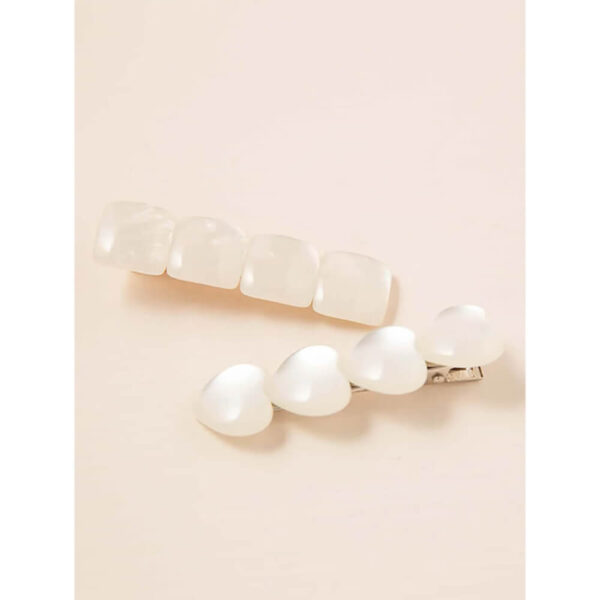 Nobrand - Kit Grampos de Cabelo Quadrado e Coração Branco (2 Peças) - Imagem 3