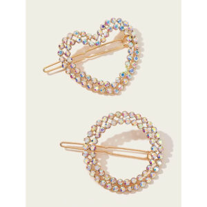 Nobrand - Kit Grampos de Cabelo Strass Redondo e Coração Multicor (2 Peças)