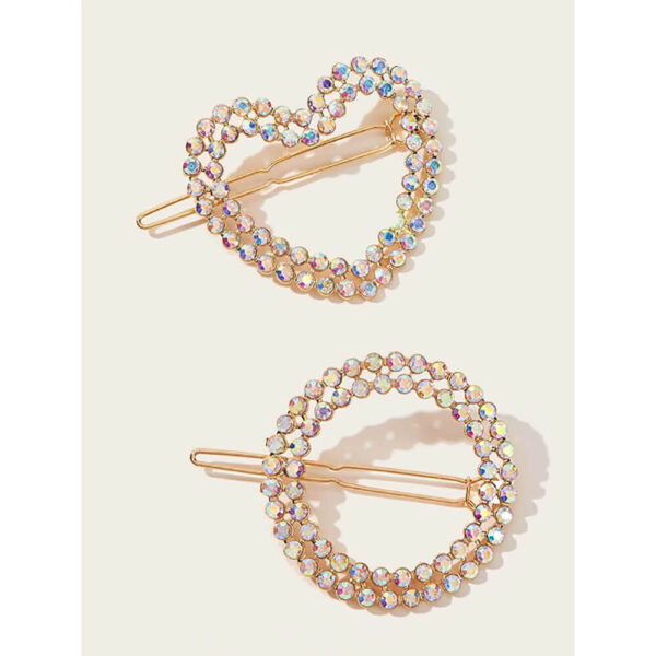 Nobrand - Kit Grampos de Cabelo Strass Redondo e Coração Multicor (2 Peças) - Imagem 2
