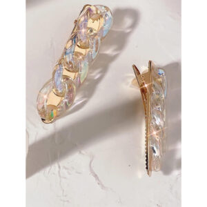 Nobrand - Kit Grampos de Cabelo Corrente Transparente Dourado (2 Peças)