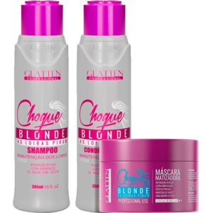 Glatten Choque Blonde - Kit Desamarelador Matizante Efeito Branco Acizentado (3 Produtos)